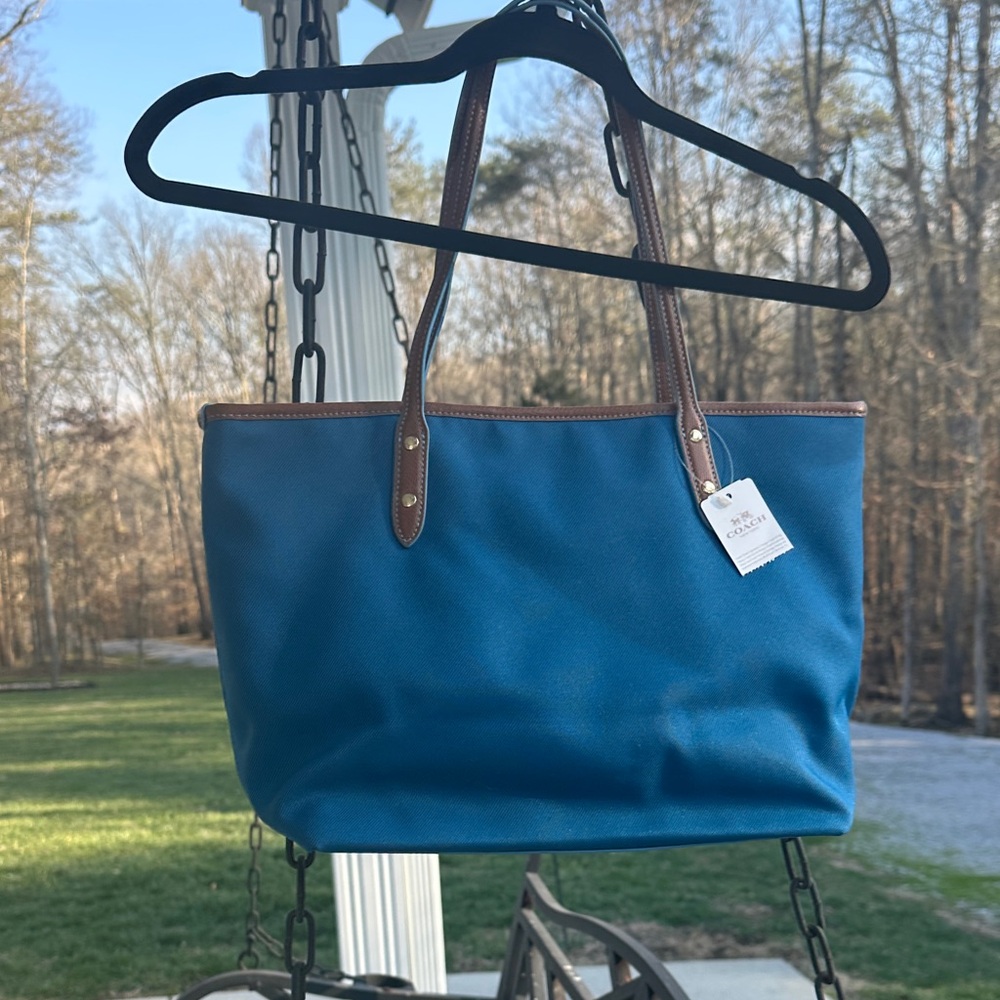 Coach Blue and Tan Tote Bag - Picture 2 of 11